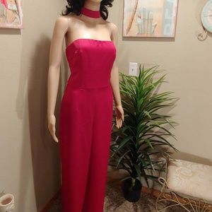 Express Red Strapless Jumpsuit